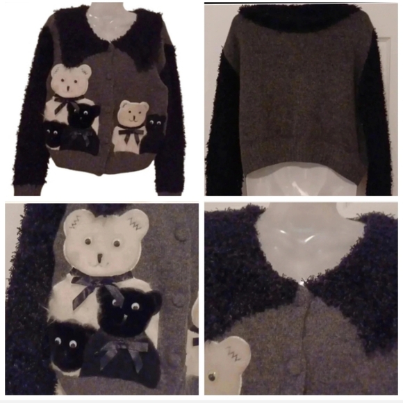 🌹very cute and soft cardigan with teddy bear applications - Picture 1 of 11